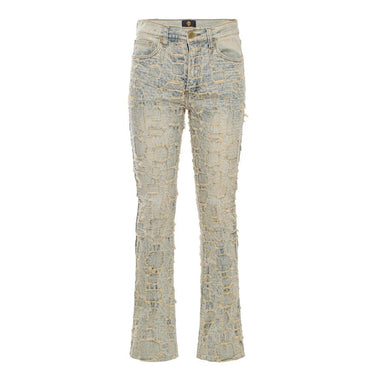 Patchwork Distressed Denim Jeans-TAN