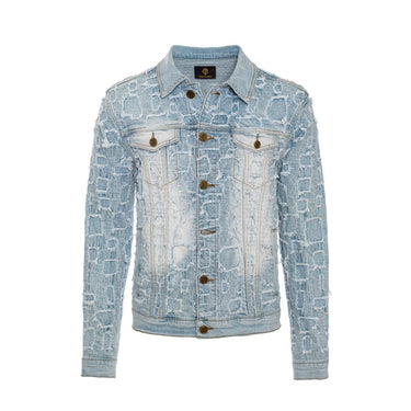 Patchwork Distressed Denim Jacket-LIGHT BLUE