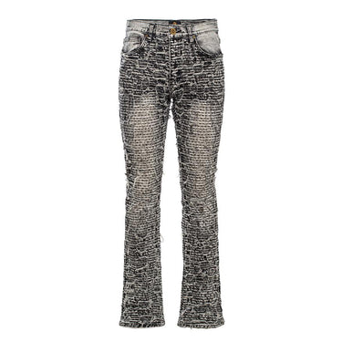 Patchwork Distressed Denim Jeans-SMOKE