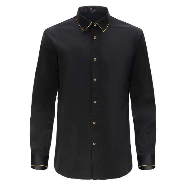 men black and gold dress shirt Hisdern Men's Black Gold Splicing Dress Shirt For Office Wear L
