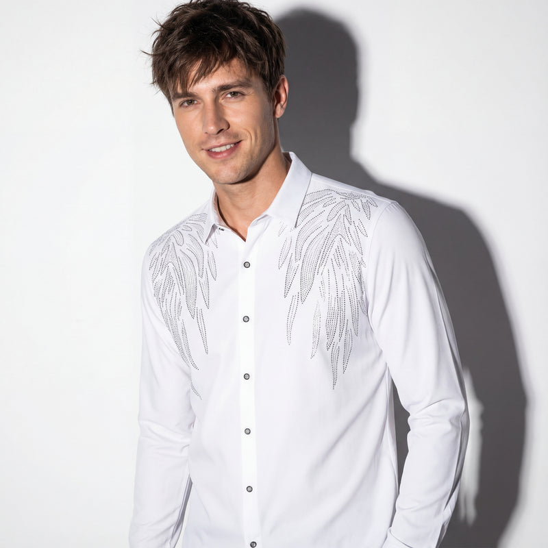Heavenly Wings Button-Up Shirt WHITE/SILVER