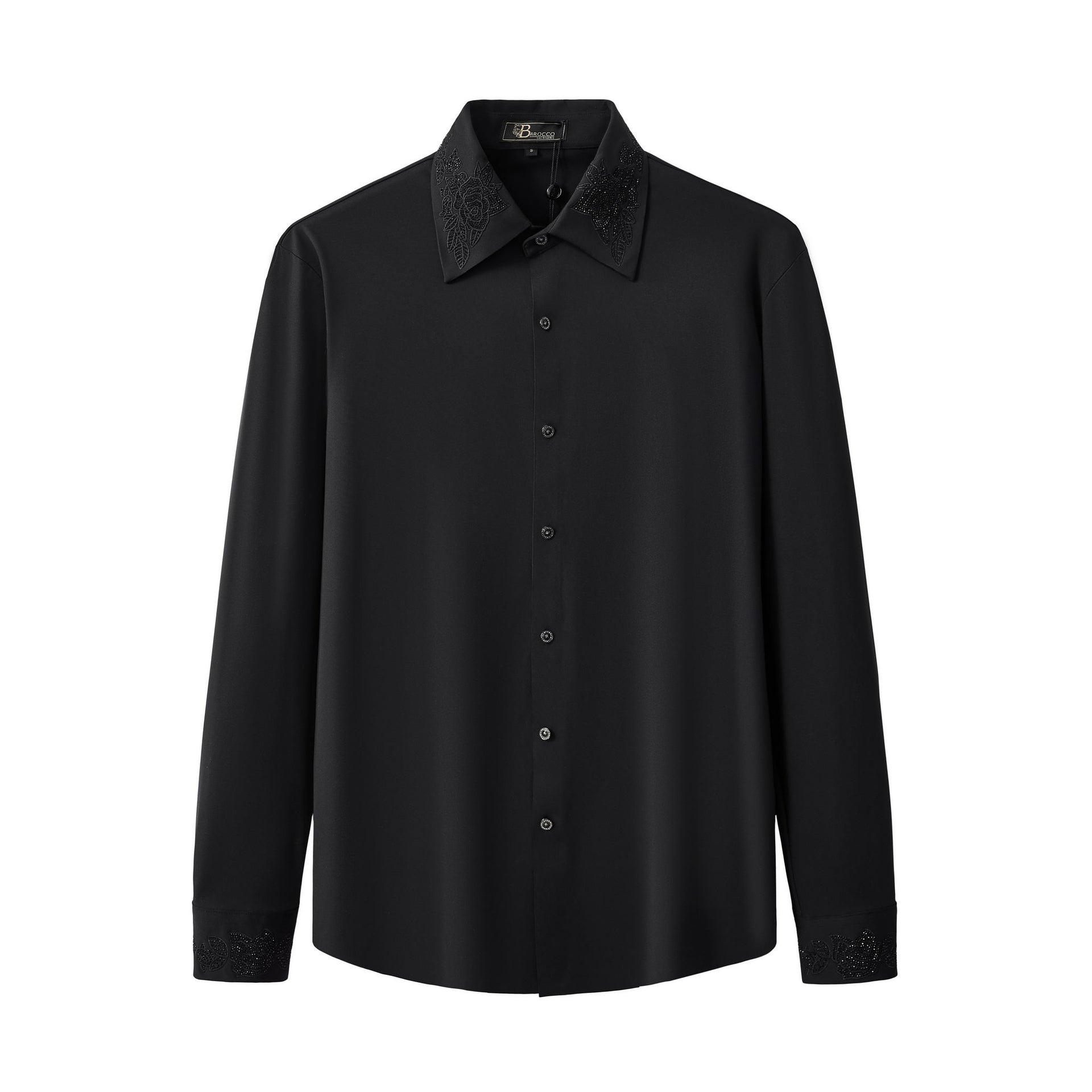 Regal Lace Crystal Dress Shirt BLACK