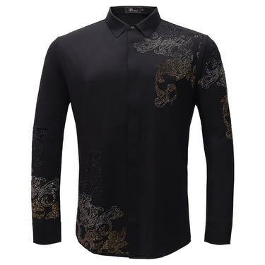 Floral Crystal Shirt-BLACK/GUN GOLD