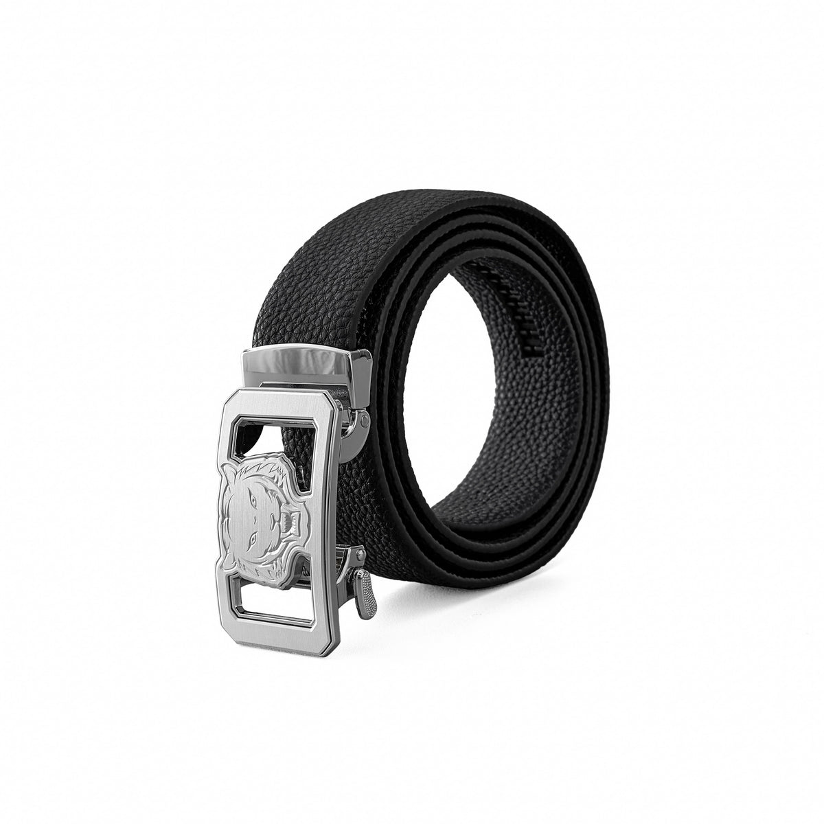 Pebbled Leather Lion Auto BKL Belt – Silver Ed. SILVER/BLACK 