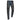 Distressed blue jeans featuring heavy white and red paint splatters, multiple rips, and dark ribbed patches.