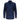 Front view of a long-sleeved button-down shirt featuring a navy blue and black leopard print with a pointed collar.