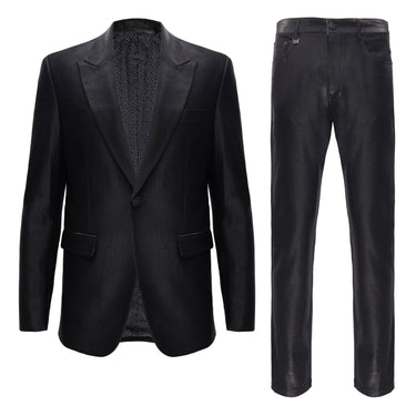 Men’s Elegant Black Textured Blazer + Pants SET - BLACK