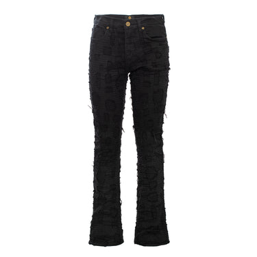 Patchwork Distressed Denim Jeans-BLACK