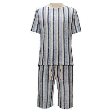 Men’s Striped Textured Two-Piece Set BLUE